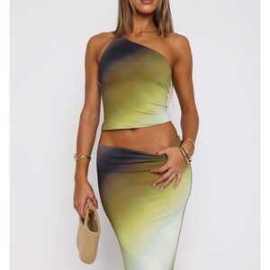 Gradient One-Shoulder Top and Skirt Set